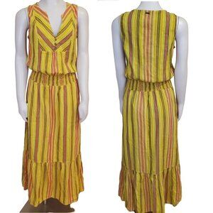 prAna California Dreaming Maxi Dress Organic Cotton Yellow Stripes Sz S colorful